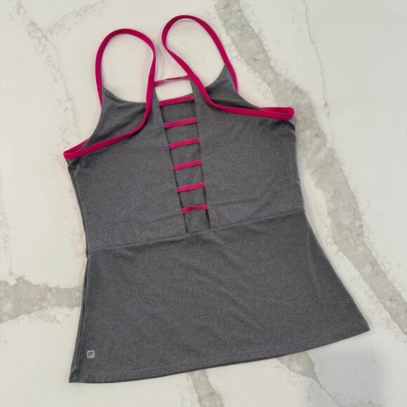 Fabletics Peplum Gray Athletic TankTop Lattice Strappy Back Womens Large Workout - Picture 2 of 6